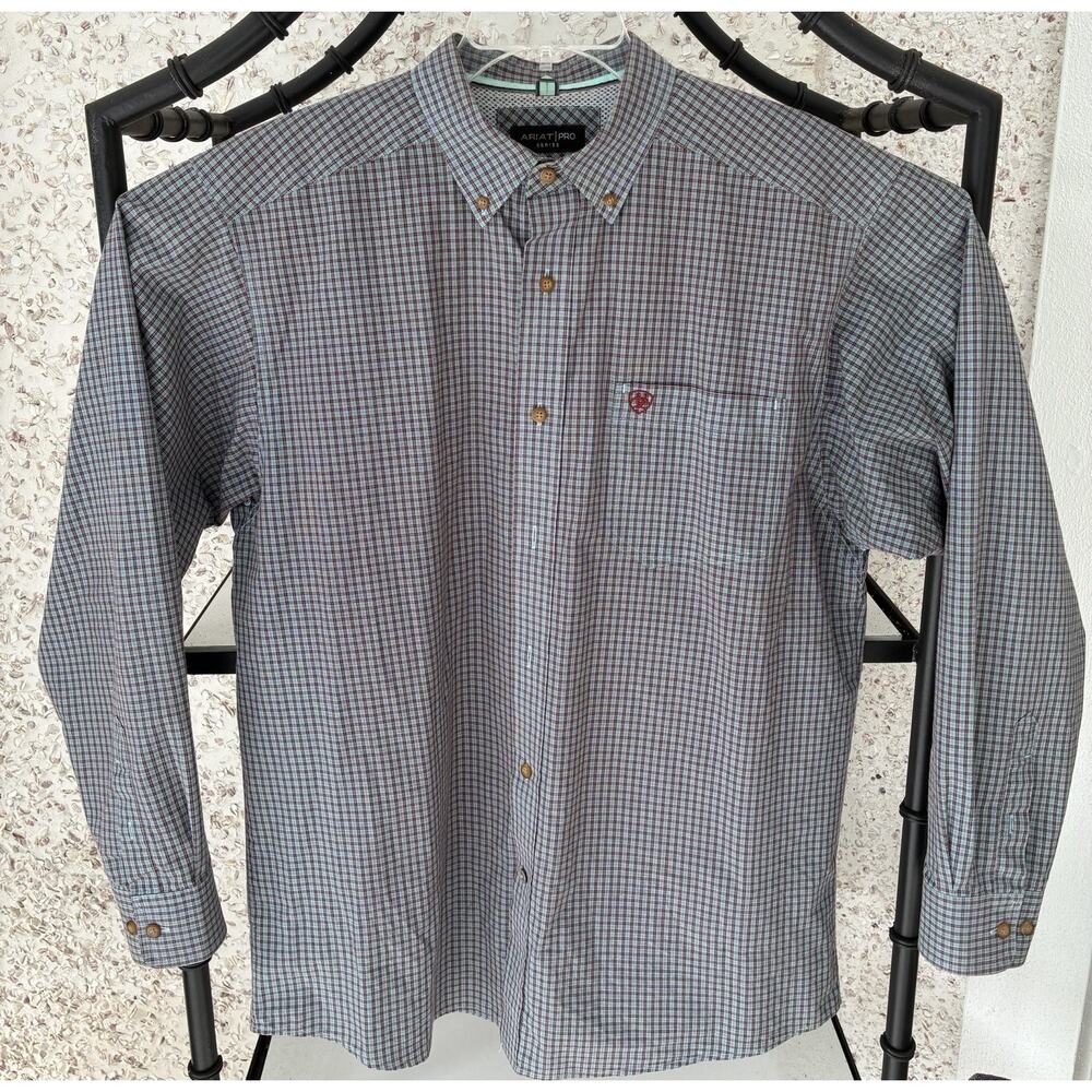 Ariat Pro Series Shirt Mens Large L Geo Button Long Sleeve Collar Western
